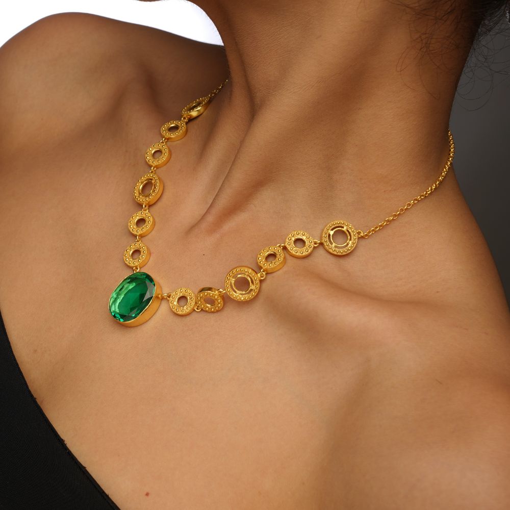 Emerald Elegance brass necklace for women